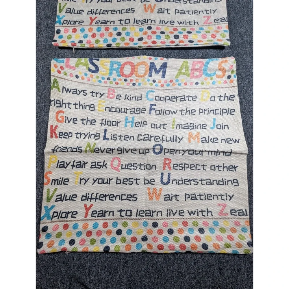 Set of 2 Classroom ABCs Throw Pillow Covers Educational Teacher Decor 18x18